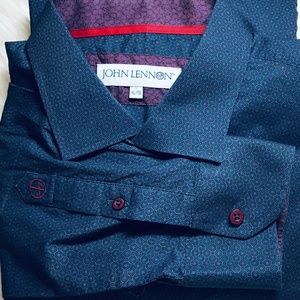 JOHN LENNON RED FITTED BUTTON DOWN SHIRT SIZE XL